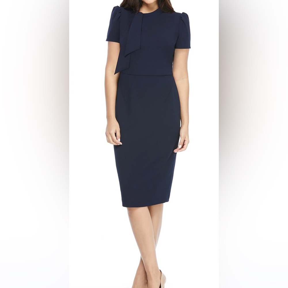MAGGY LONDON TIE NECK PUFF SLEEVE SCUBA CREPE DRESS (size 2)